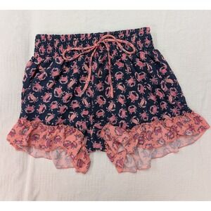 Simply Southern Collection Crab Print Ruffle Shorts Women's One Size Navy Coral